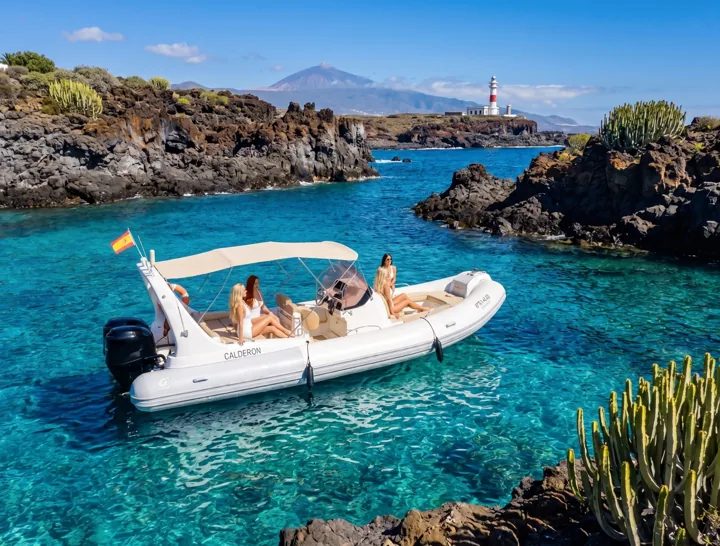 Boat beside the volcanic coast