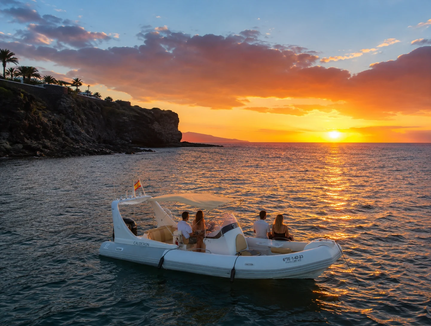 Boat near the coast at sunset